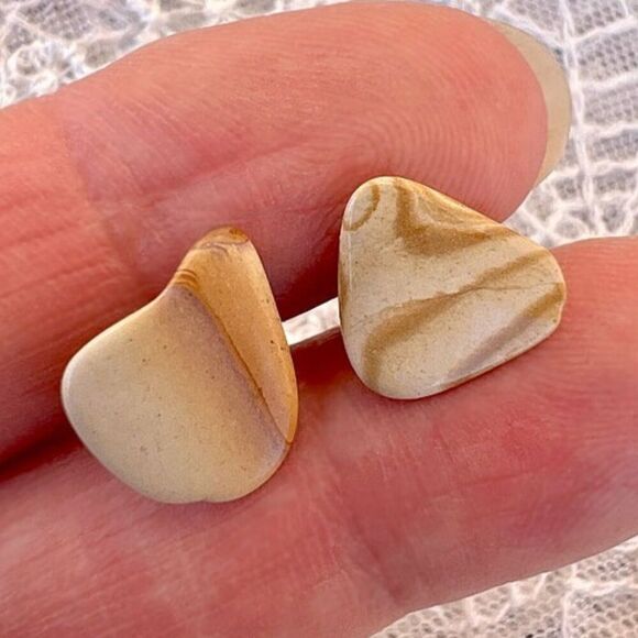 Vintage Natural Picture Jasper Gemstone Post Earrings - Picture 8 of 8